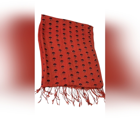 Old Navy Coral Navy Blue Fringe Scarf with Umbrella Graphic - Picture 3 of 3